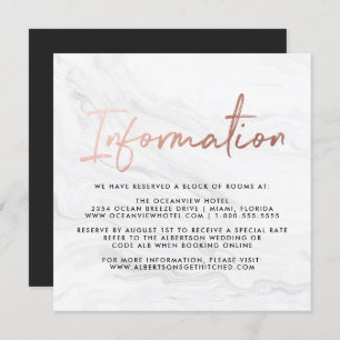 Modern White Marble Script Wedding Information Invitation