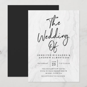 Modern White Marble Script   Wedding Invitation