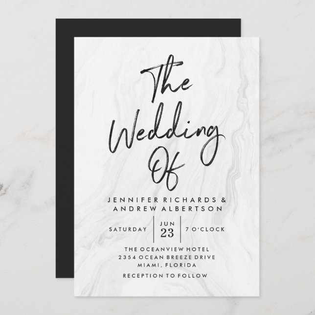 Modern White Marble Script | Wedding Invitation (Front/Back)