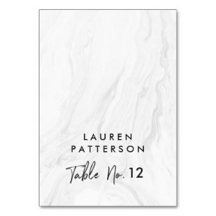 Modern White Marble Script Wedding Place Table Number