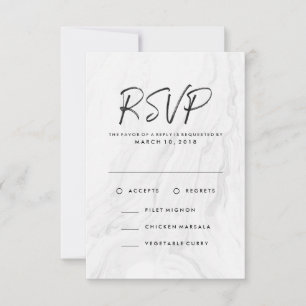 Modern White Marble Script Wedding RSVP Menu