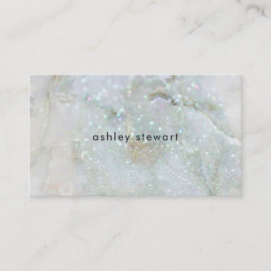 Modern White Marble Silver Glitter Iridescent Business Card