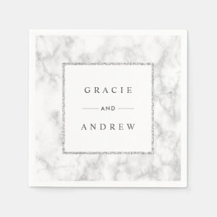 Modern White Marble Silver Glitter Wedding Paper Napkin