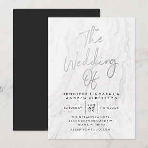 Modern White Marble Silver Script   Wedding Invitation