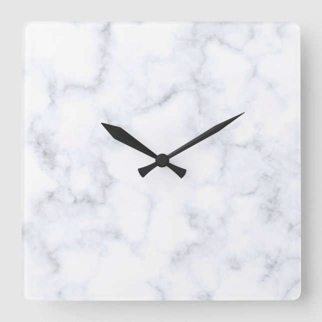Modern White Marble Square Wall Clock (Front)