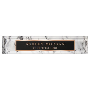 Modern White Marble Stone Texture Look Personalize Nameplate