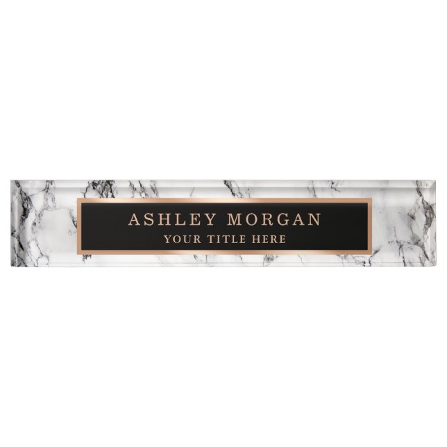 Modern White Marble Stone Texture Look Personalize Nameplate (Front)