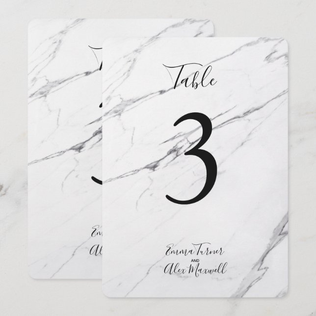 Modern White Marble | Table number cards (Front/Back)
