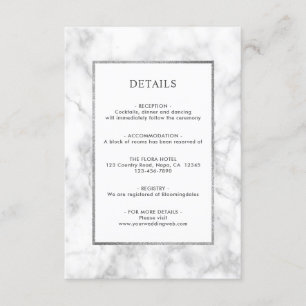 Modern White Marble Wedding Details Enclosure Card