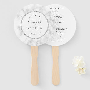 Modern White Marble Wedding Program Hand Fan