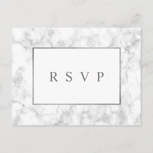 Modern White Marble Wedding RSVP Invitation Postca (Front)