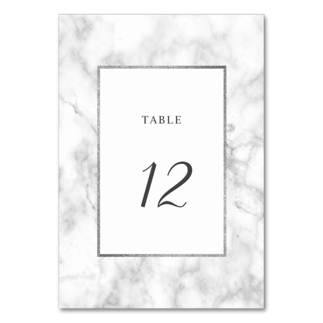 Modern White Marble Wedding Table Number Card (Back)