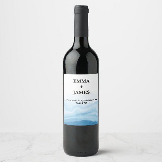 Modern White Marble Wine Label  (Front)