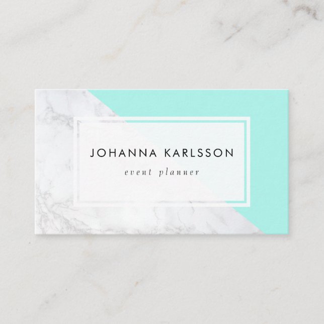 Modern White Marble with Aqua Block Business Card (Front)