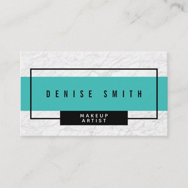 Modern White Marble With Aqua Business Card (Front)