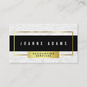 Modern White Marble With Black And Gold Business Card