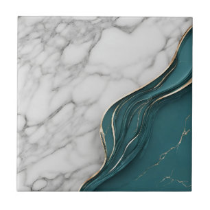 Modern White Marble with Dark Teal and Gold Tile
