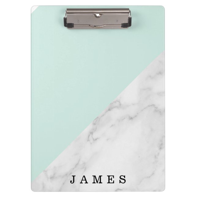 Modern White Marble with Green Block Custom Clipbo Clipboard (Front)