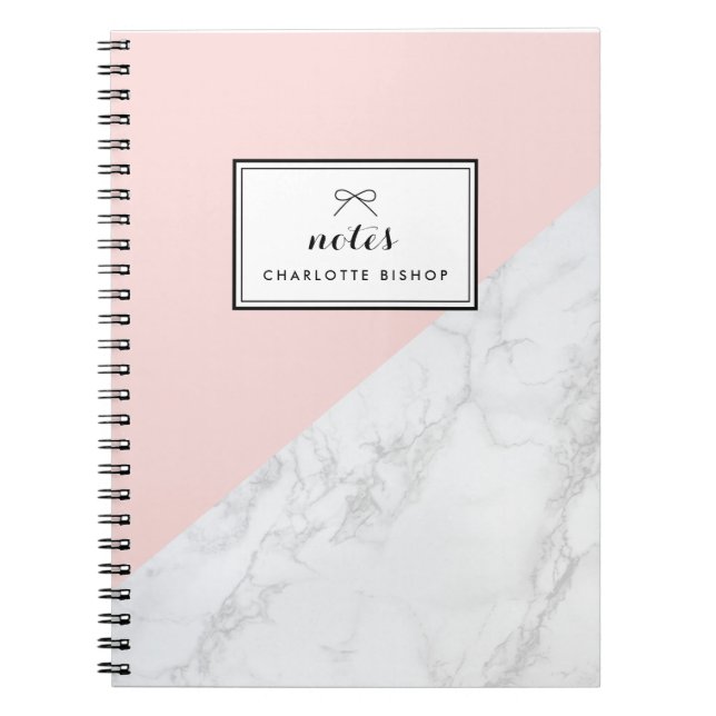 Modern White Marble with Pink Block Personalized Notebook (Front)