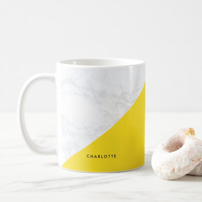 Modern White Marble with Yellow Block Mug (With Donut)