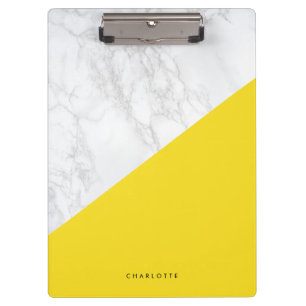 Modern White Marble with Yellow Block Personalized Clipboard