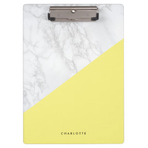 Modern White Marble with Yellow Block Personalized Clipboard