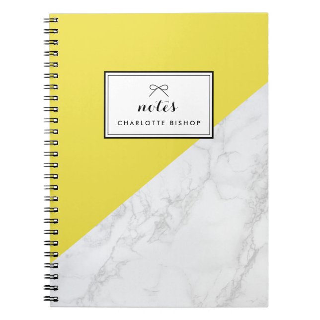 Modern White Marble Yellow Personalized Notebook (Front)