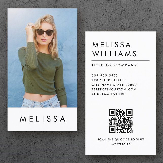 Modern white minimalist custom photo QR code Business Card (Creator Uploaded)