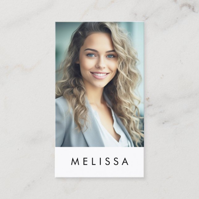 Modern white minimalist custom photo vertical business card (Front)