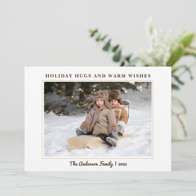 Modern White Minimalist Photo Christmas Holiday Card (Standing Front)