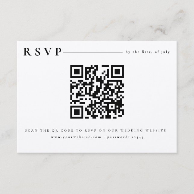 Modern White Minimalist RSVP QR Code Invitation (Front)