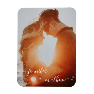 Modern white minimalist script photo magnet