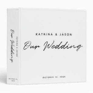Modern White Minimalist Script Wedding Album Binder