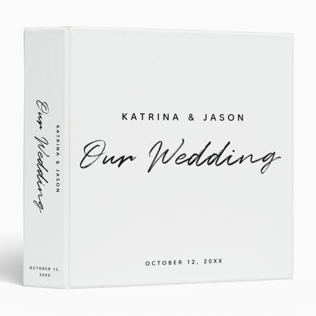 Modern White Minimalist Script Wedding Album Binder (Front/Spine)