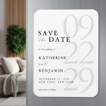 Modern White Minimalist Wedding Save the Date Magnet<br><div class="desc">Create your own personalized your wedding save the date magnets with this editable template. Features minimal elegant typography design in black and white colour.</div>