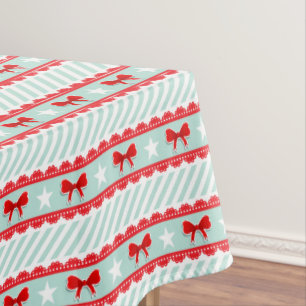 Modern White Mint Green Red Christmas Pattern Tablecloth