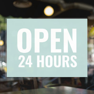 Modern White & Mint Open 24 Hours  Window Cling
