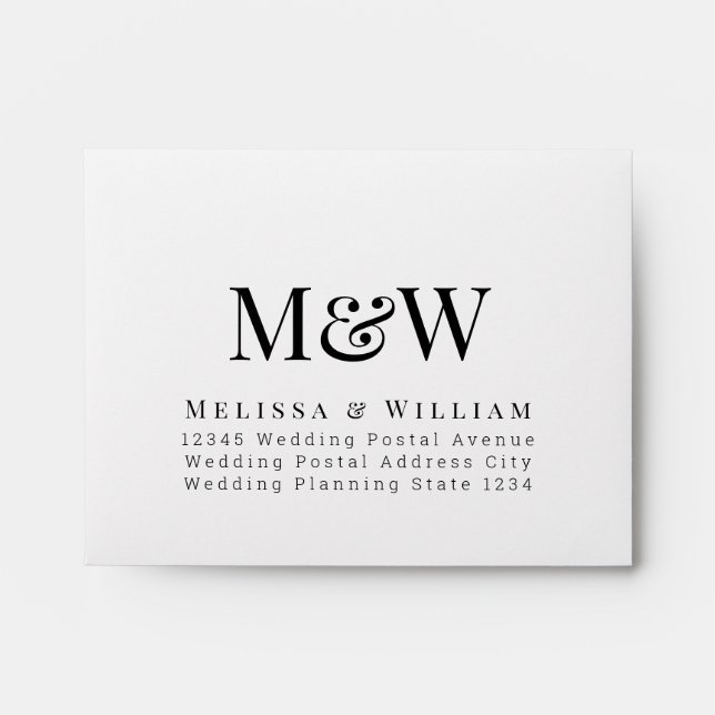 Modern White Monogram RSVP Addressed Envelope (Front)