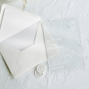 Modern White Monogram Wedding Acrylic Invitations