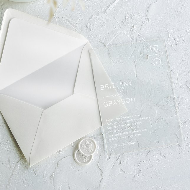 Modern White Monogram Wedding Acrylic Invitations (Creator Uploaded)