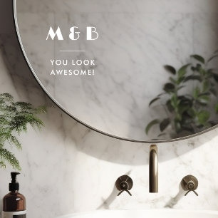 Modern White Monogram Wedding Bathroom Mirror Window Cling