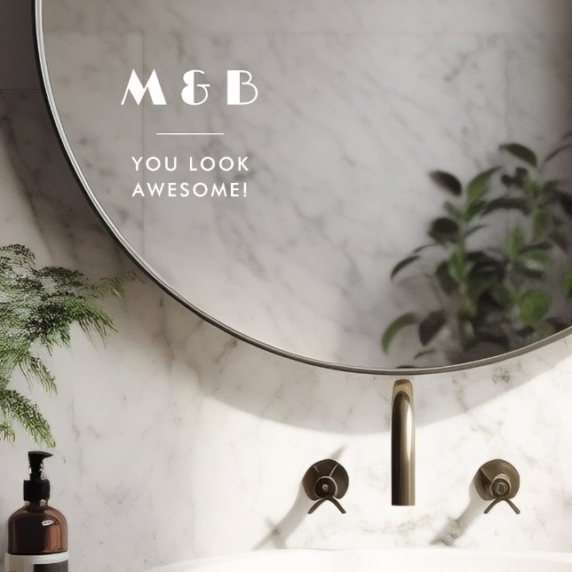 Modern White Monogram Wedding Bathroom Mirror  Window Cling (Creator Uploaded)