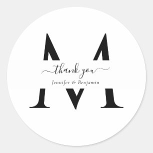 Modern White Monogram Wedding Favour Thank You Classic Round Sticker