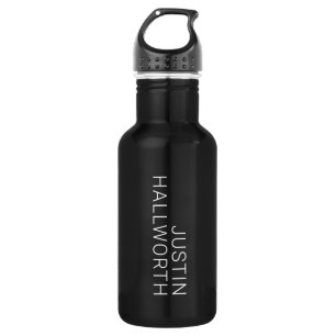 Modern White Name on Black 532 Ml Water Bottle