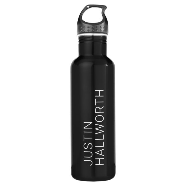 Modern White Name on Black 710 Ml Water Bottle (Front)