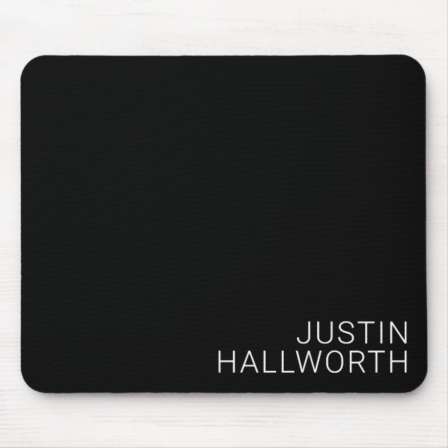 Modern White Name on Black Mouse Pad (Front)