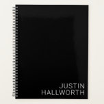 Modern White Name on Black Planner<br><div class="desc">Modern style with customizable name,  business or other text.</div>