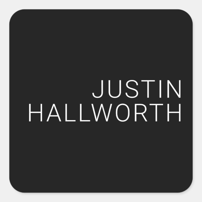 Modern White Name on Black Square Sticker (Front)