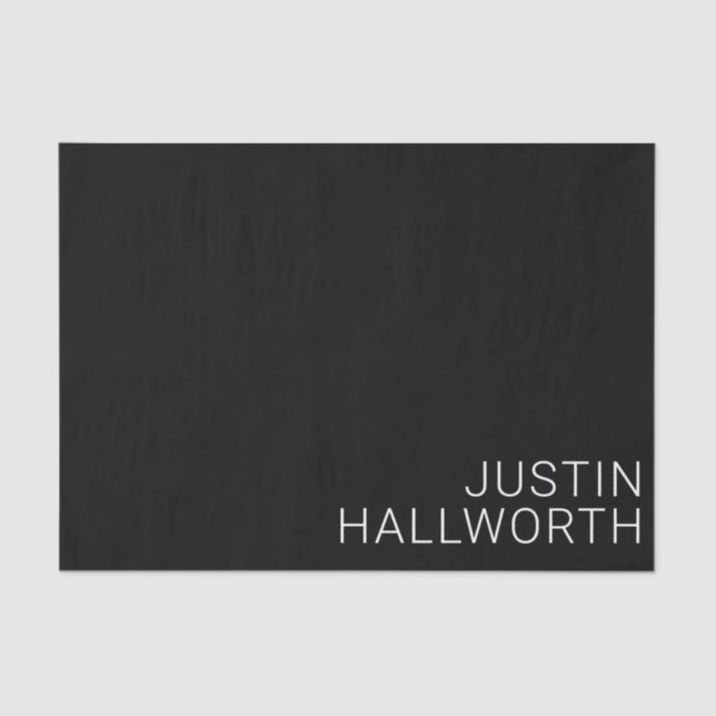 Modern White Name on Black Tissue Paper (Front)