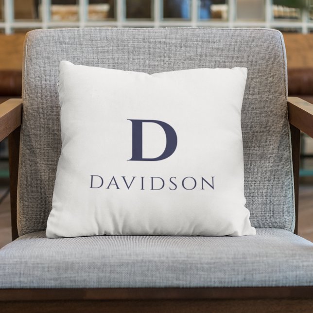 Modern White & Navy Blue Monogram Nautical Beach Throw Pillow (Creator Uploaded)